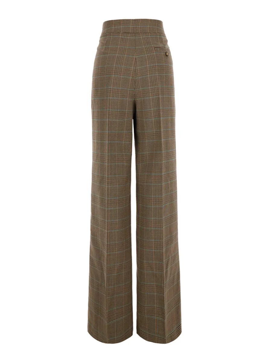 Pantaloni Beige Pants with front closure and all-over Prince of Wales motif in wool blend for women - Img 2