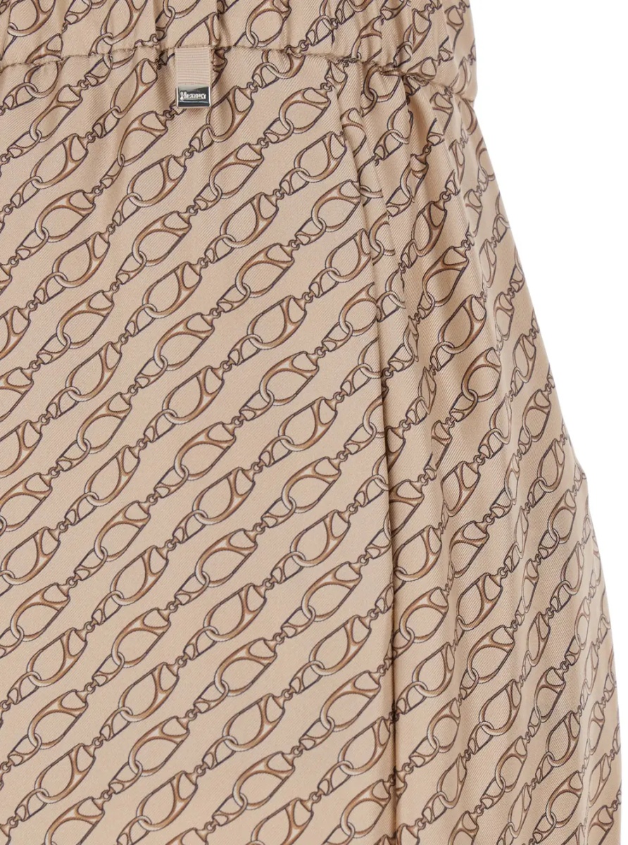 Pantaloni Beige Silk Pants with Elastic Drawstring Waist and All-Over Print Woman - Img 3