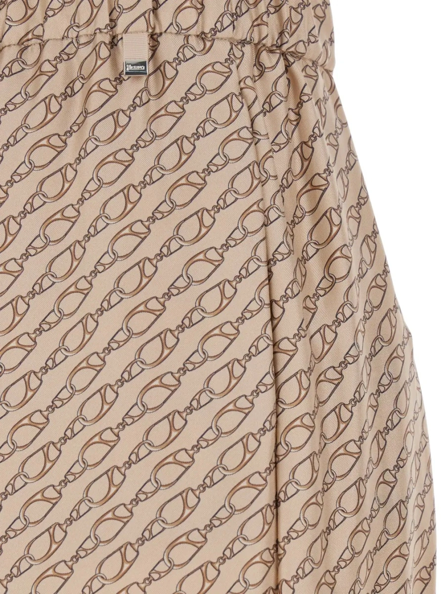 Pantaloni Beige Silk Pants with Elastic Drawstring Waist and All-Over Print Woman - Img 3