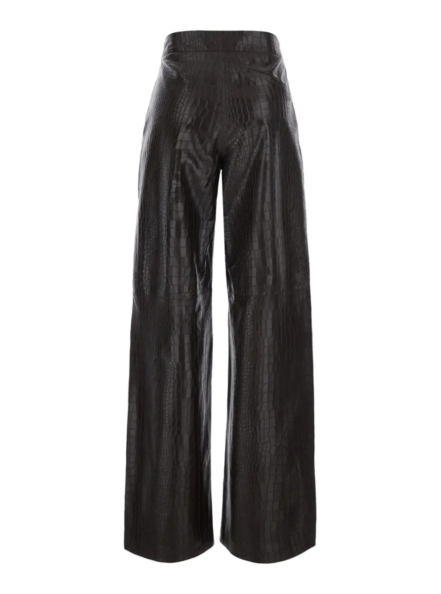 Pantaloni Brown crocodile-embossed pants with wide leg in leather for women - Img 2