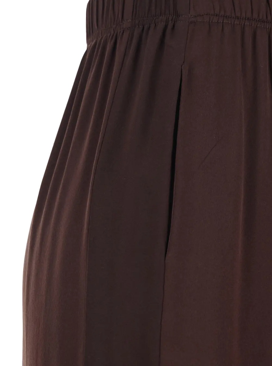 Pantaloni Brown Silk Pants with Elastic Waist and Side Welt Pockets Women - Img 3
