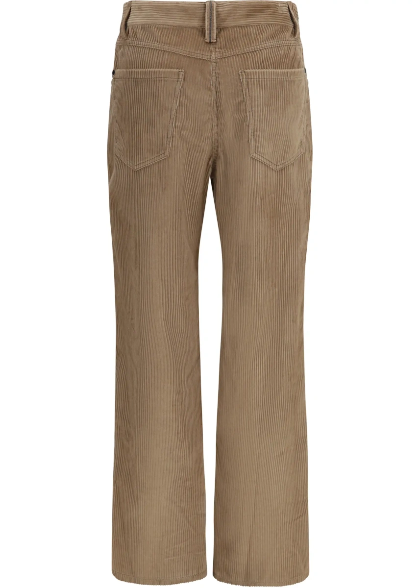 Pantaloni casual Brunello Cucinelli maro din catifea cotelata - Img 2