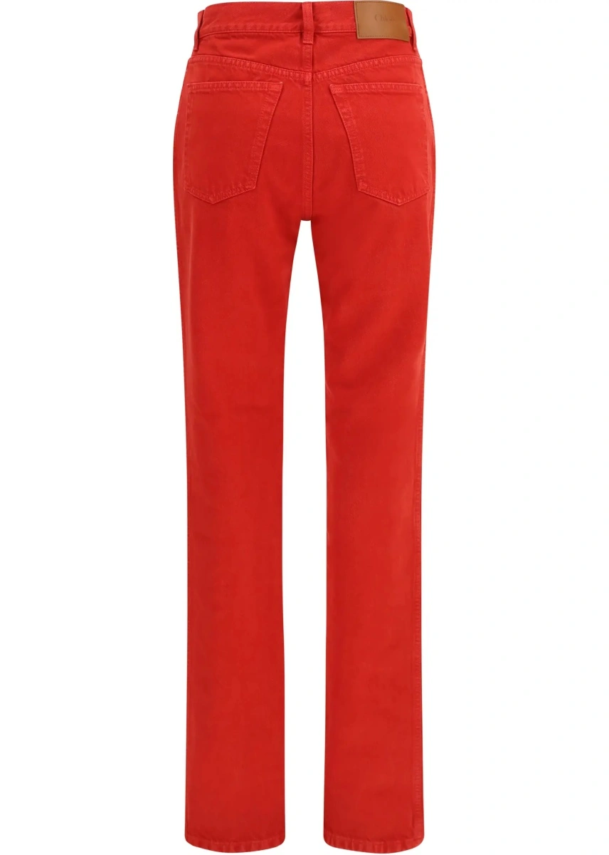 Pantaloni casual Chloe rosii din bumbac si denim - Img 2