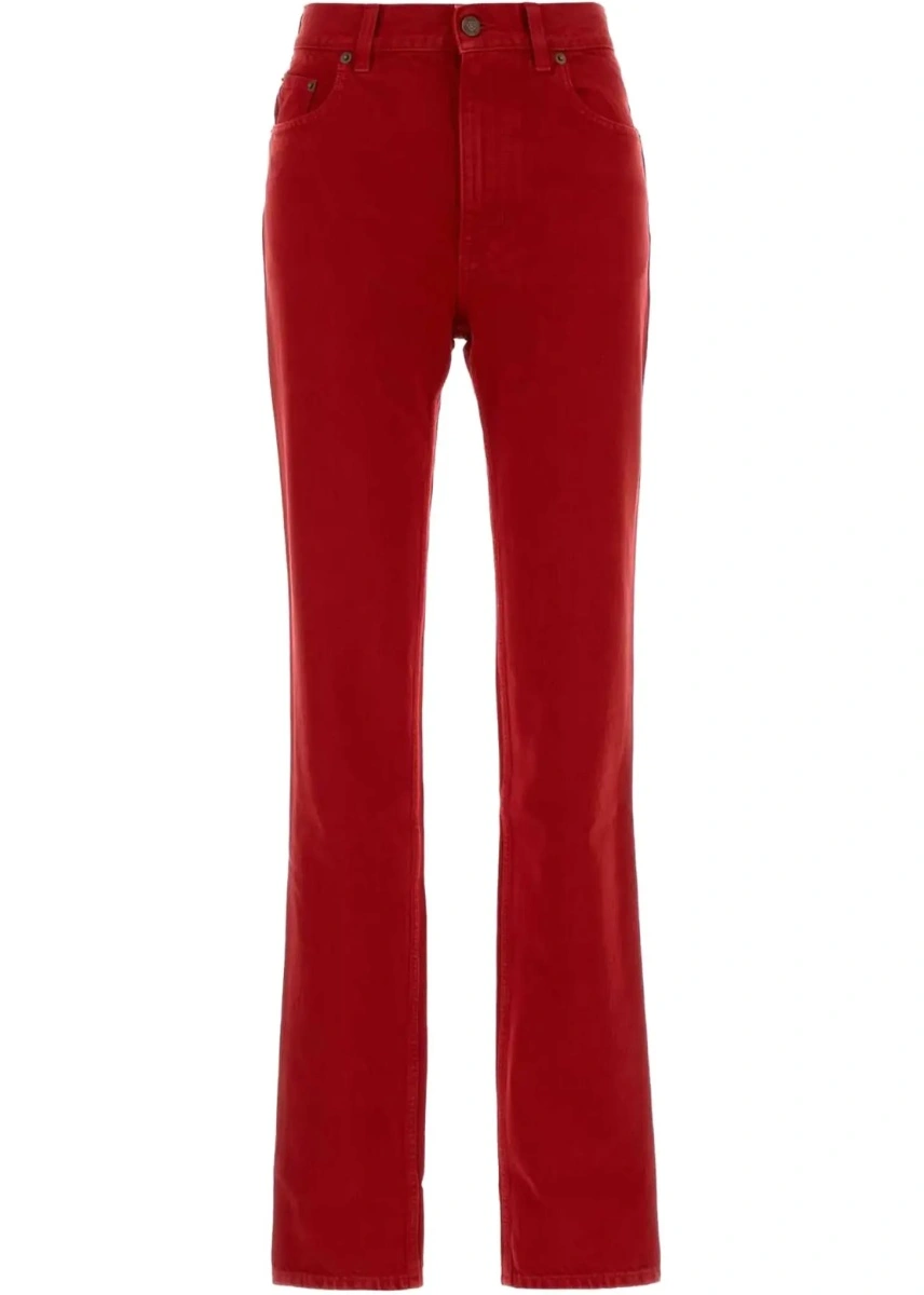 Pantaloni casual Chloe rosii din bumbac si denim - Img 5