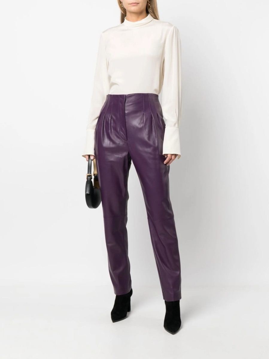 Pantaloni conici Alberta Ferretti violet din piele - Img 2
