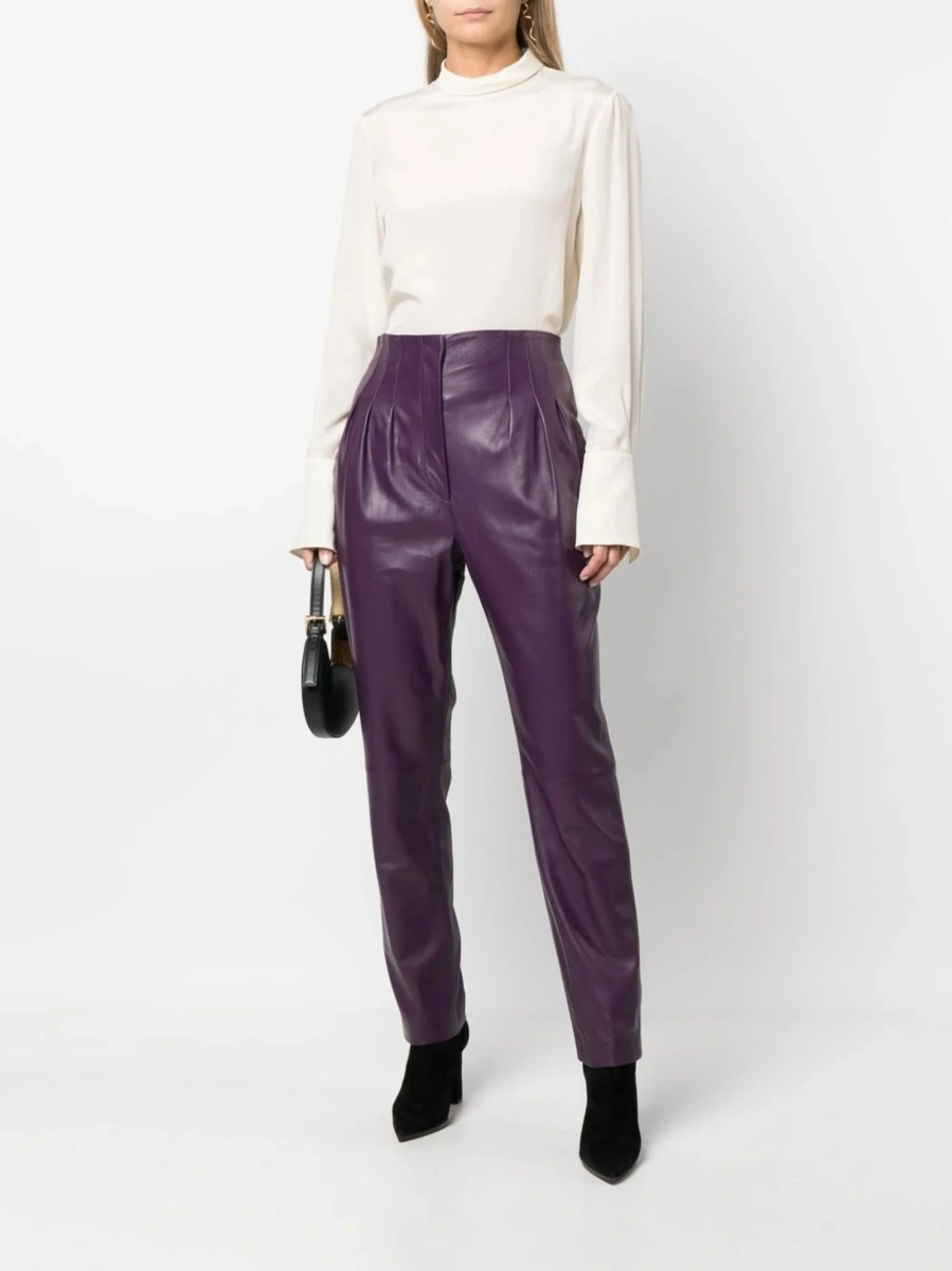 Pantaloni conici Alberta Ferretti violet din piele - Img 2