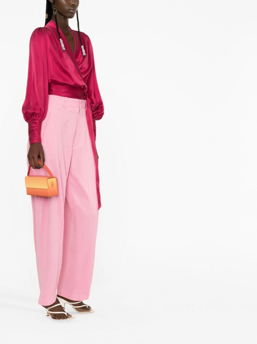 Pantaloni conici Isabel Marant roz din vascoza si bumbac - Img 3