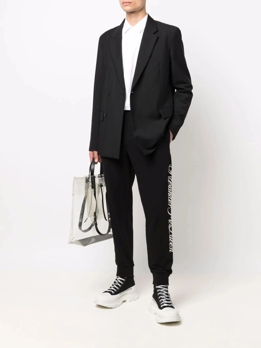 Pantaloni de trening Alexander McQueen negri din bumbac - Img 2