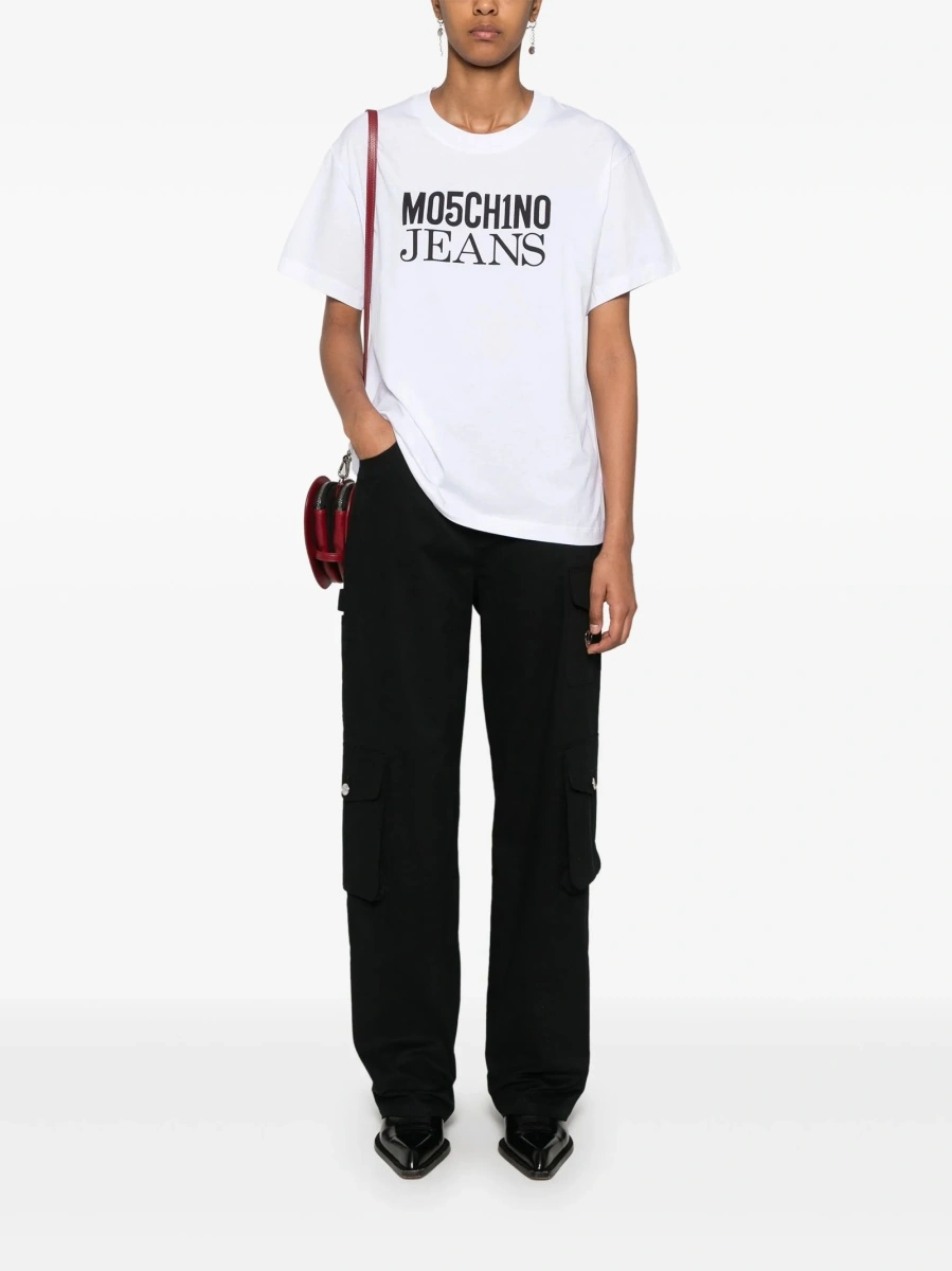 Pantaloni drepti MOSCHINO JEANS negri din elastan si bumbac - Img 2