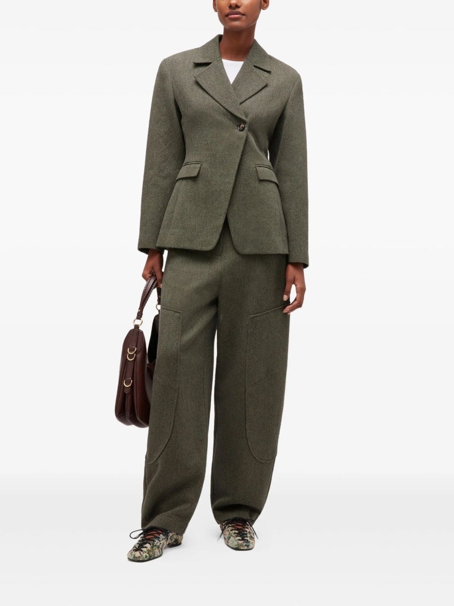 Pantaloni eleganti Ganni verzi din bumbac organic si fibre - Img 3