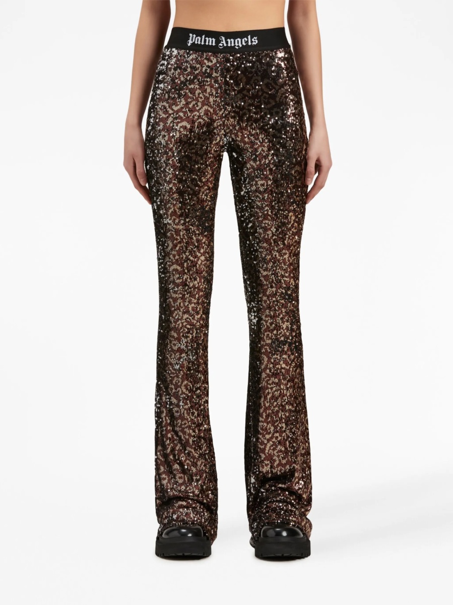 Pantaloni evazati Palm Angels maro din polyester - Img 3