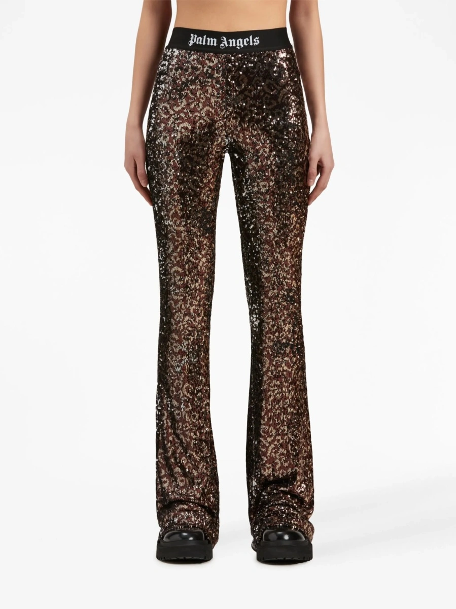 Pantaloni evazati Palm Angels maro din polyester - Img 3