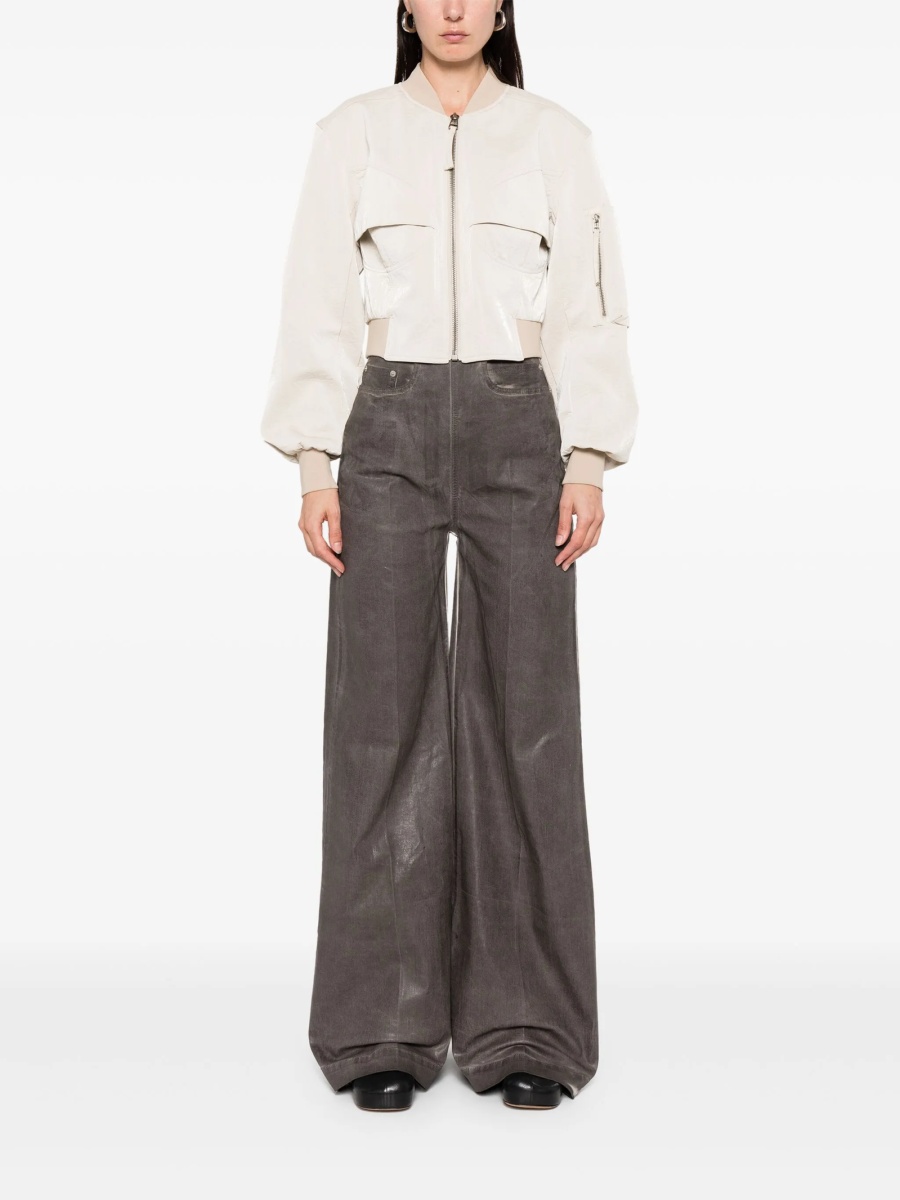Pantaloni evazati Rick Owens gri din cauciuc si bumbac - Img 2