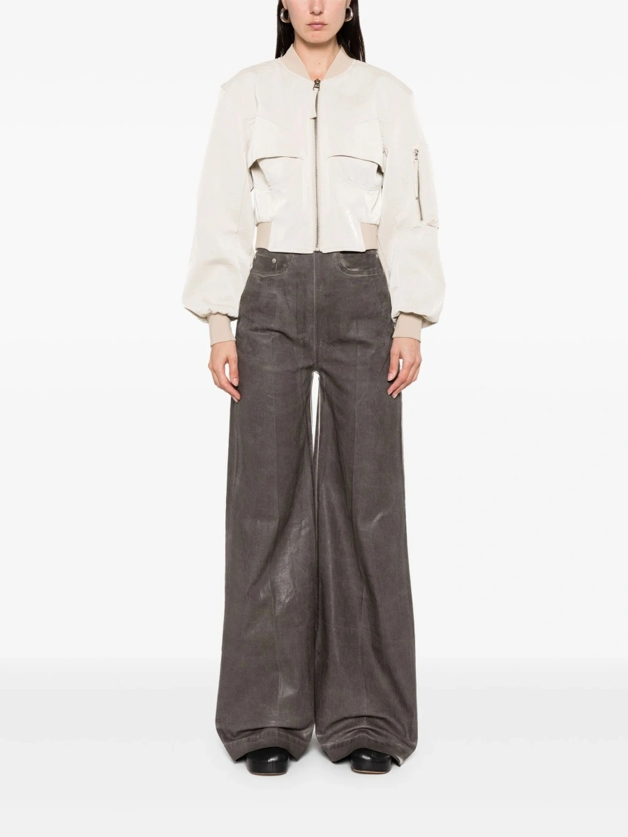 Pantaloni evazati Rick Owens gri din cauciuc si bumbac - Img 2