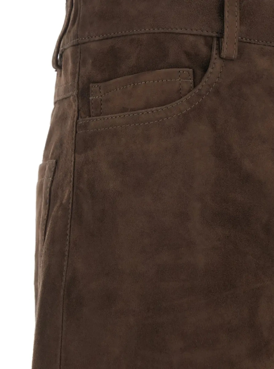 Pantaloni 'Fulmine' Brown Pants with Logo Patch on the Rear in Suede Woman - Img 3