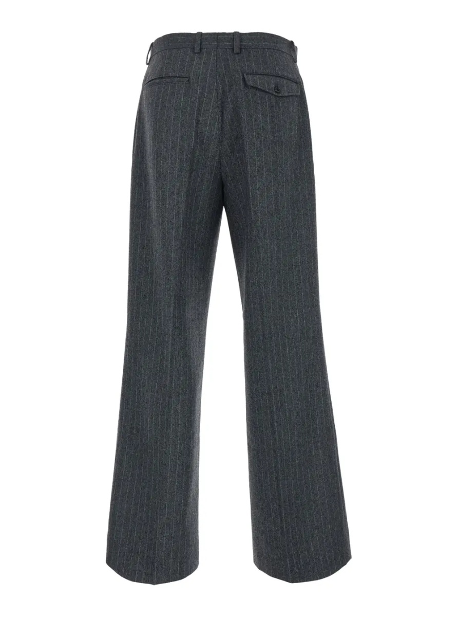 Pantaloni Herringbone Wool Trousers with Pleats and Wide Leg Gray for Men - Img 2