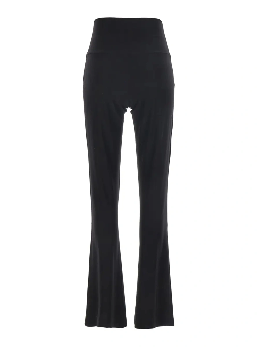 Pantaloni High-Waisted Boot Pants with Wide Leg in Black Tech Fabric for Women - Img 2