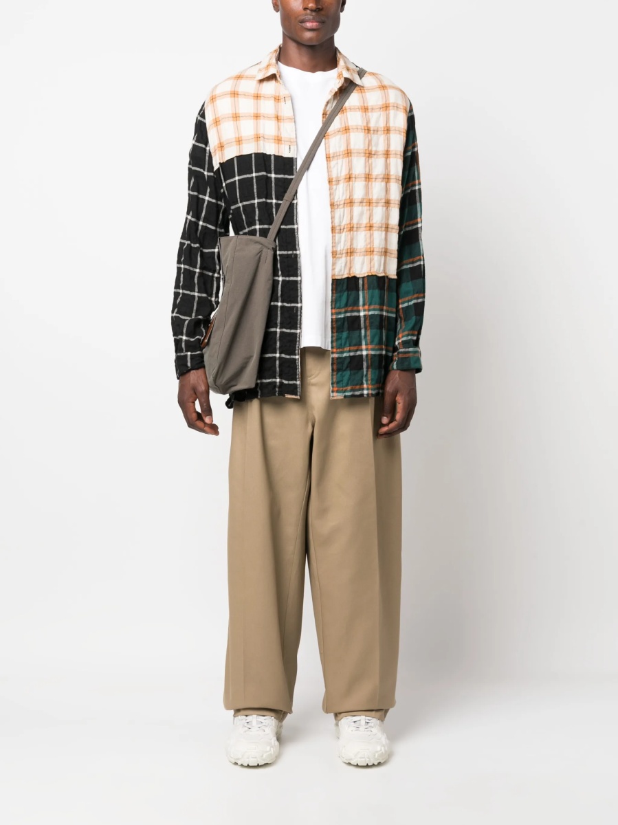 Pantaloni loose fit Maison Margiela maro din lana si bumbac - Img 2