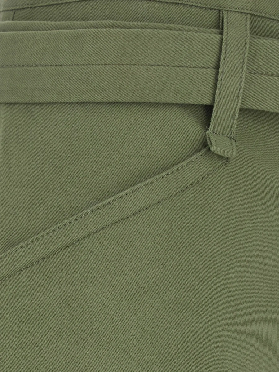 Pantaloni 'Ryana' Green Pants with Front Belt and Buttoned Hems in Stretch Cotton for Women - Img 5