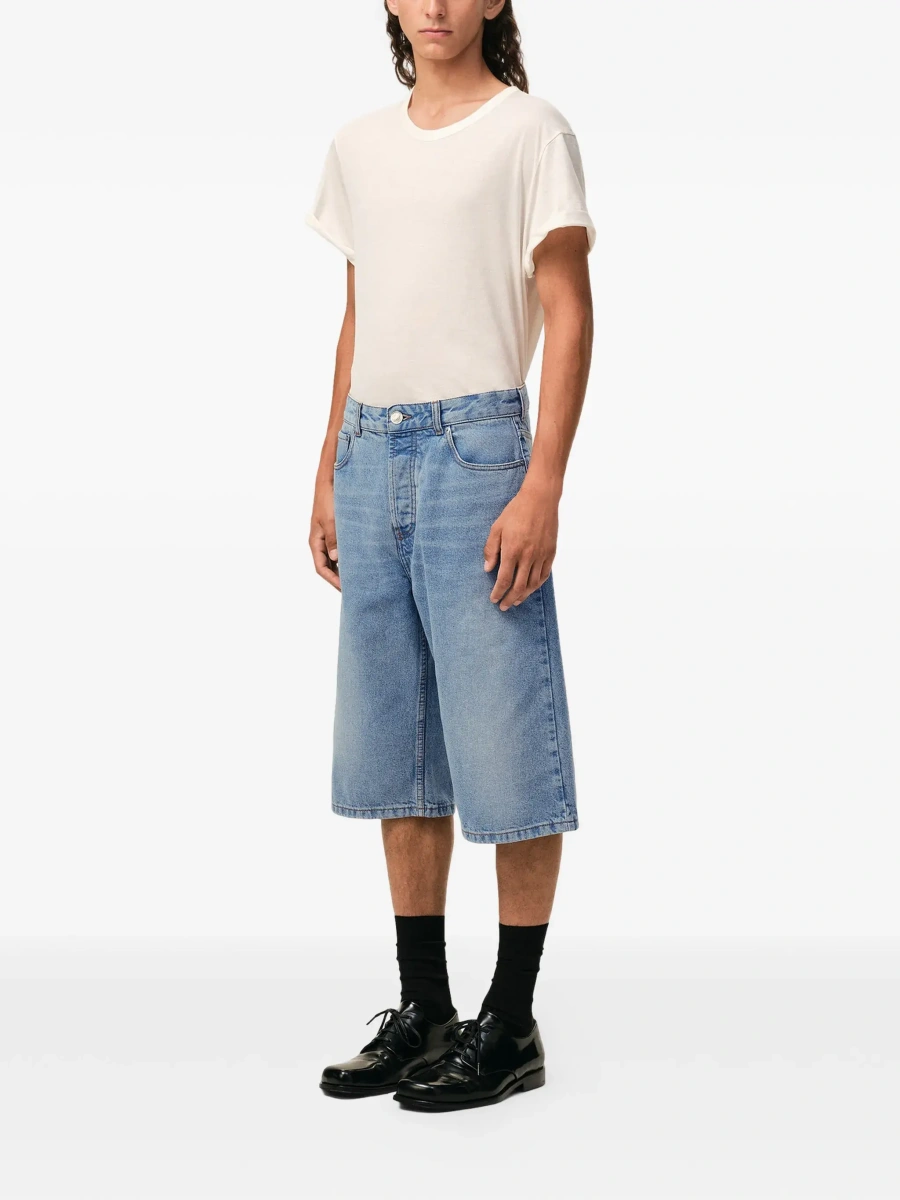 Pantaloni scurti AMI Paris albastri din denim - Img 5