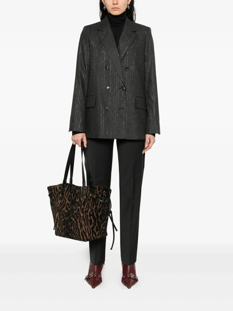 Pantaloni slim fit Alberta Ferretti gri din polyester si lana - Img 2