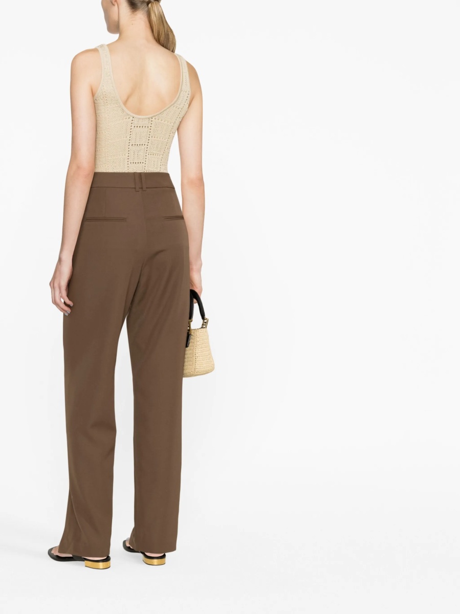 Pantaloni talie inalta Balmain maro din lana - Img 4