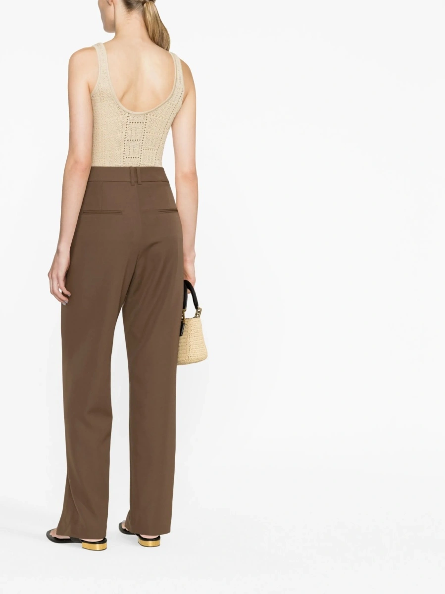 Pantaloni talie inalta Balmain maro din lana - Img 4