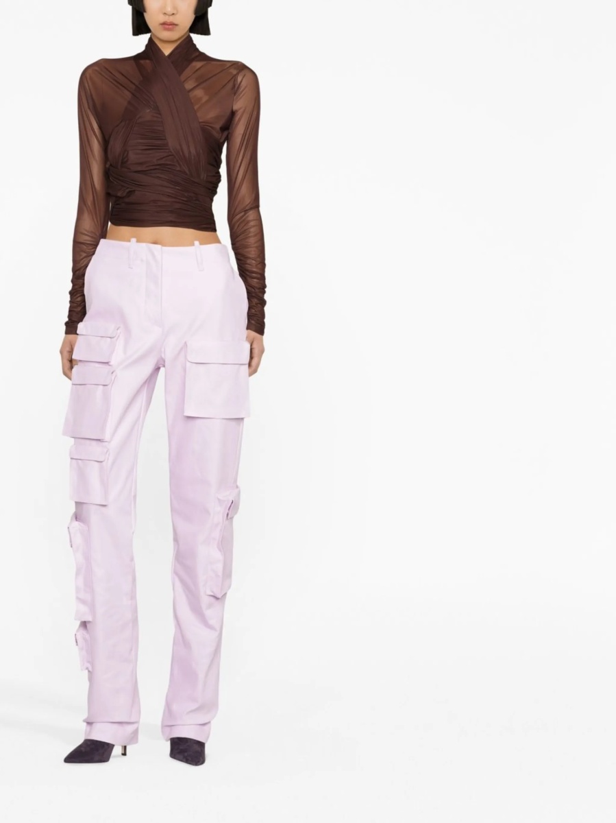 Pantaloni talie inalta Off-White violet din bumbac si poliamida - Img 2