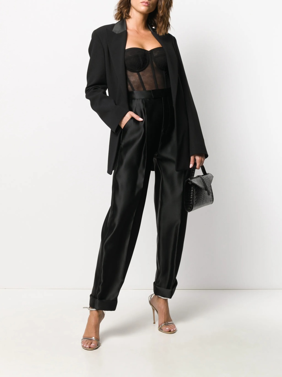 Pantaloni talie inalta Tom Ford negri din matase si vascoza - Img 2