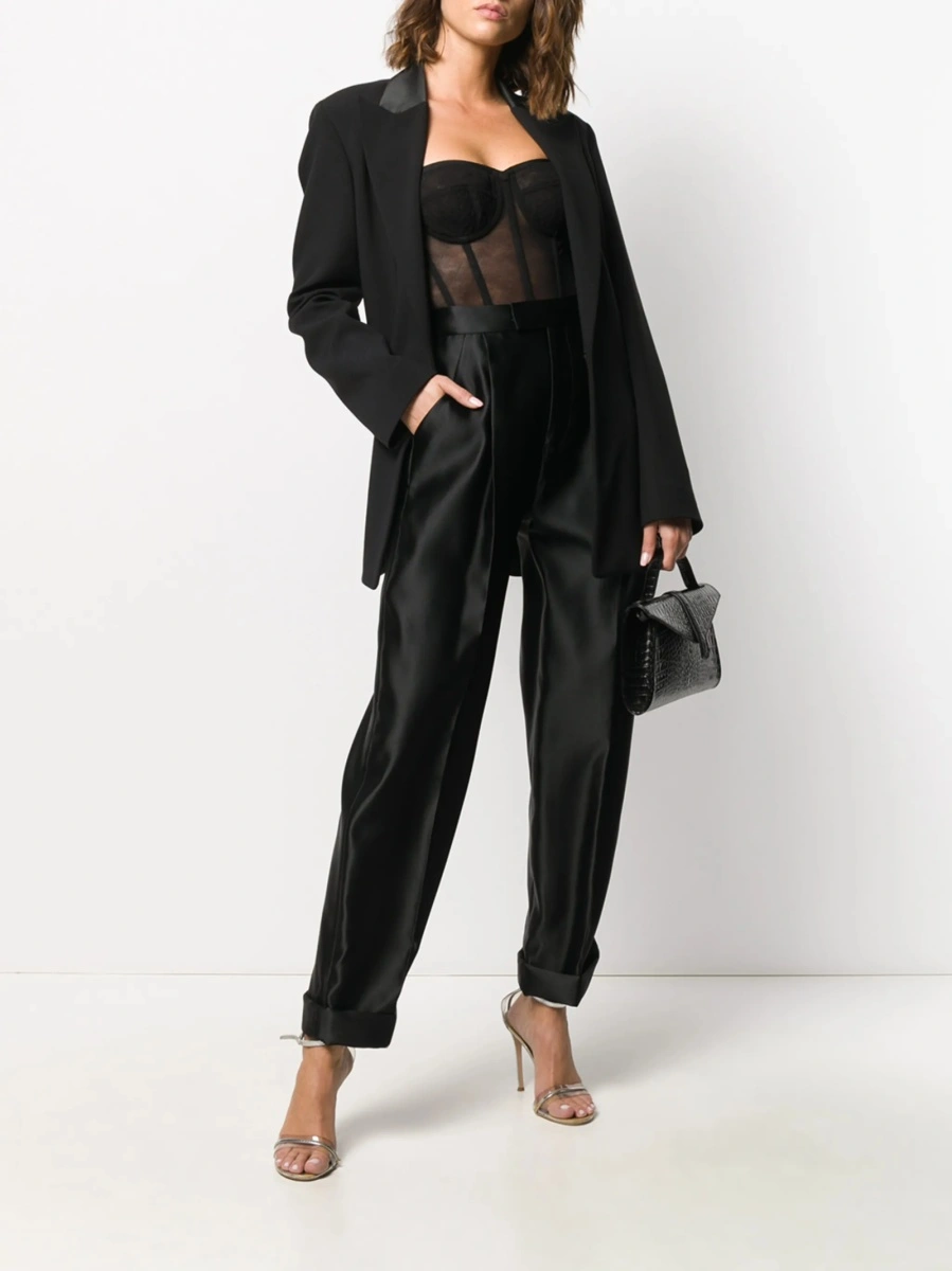 Pantaloni talie inalta Tom Ford negri din matase si vascoza - Img 2