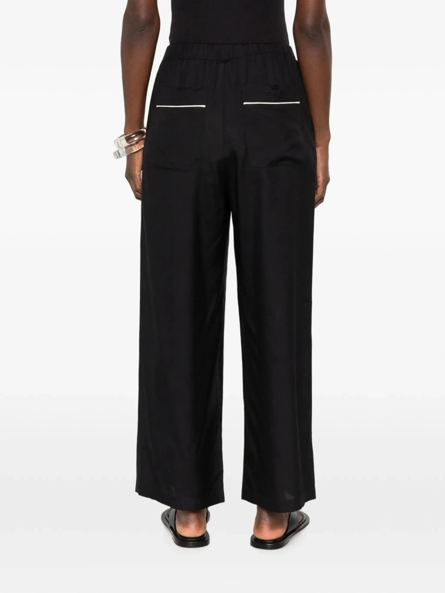 Pantaloni TOTÊME Black pants with waistband and two welt pockets on the back in silk for women - Img 6