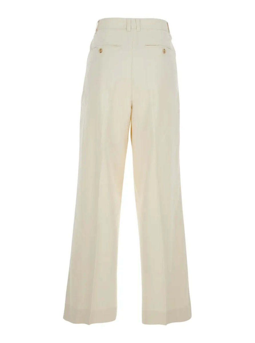Pantaloni White Pants with Belt Loops and Front Pleats in Cotton Blend for Women - Img 2