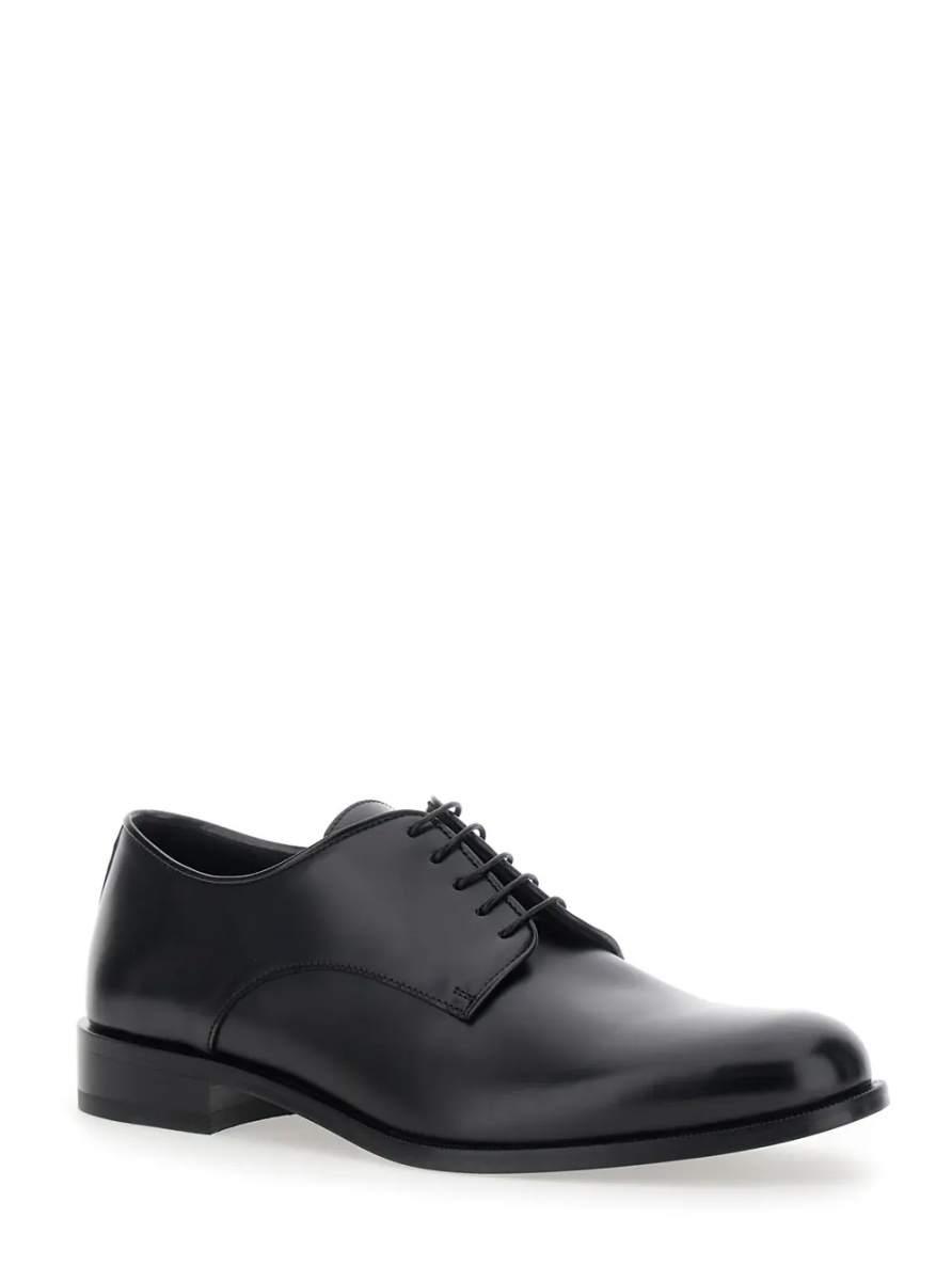 Pantofi Black derby shoes with laces on the front in leather for men - Img 2