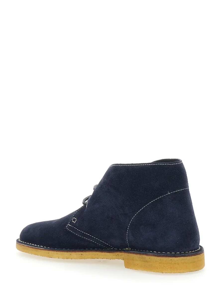 Pantofi Blue Lace-Up with Logo Patch on the Side and Contrast Stitching in Suede for Men - Img 3
