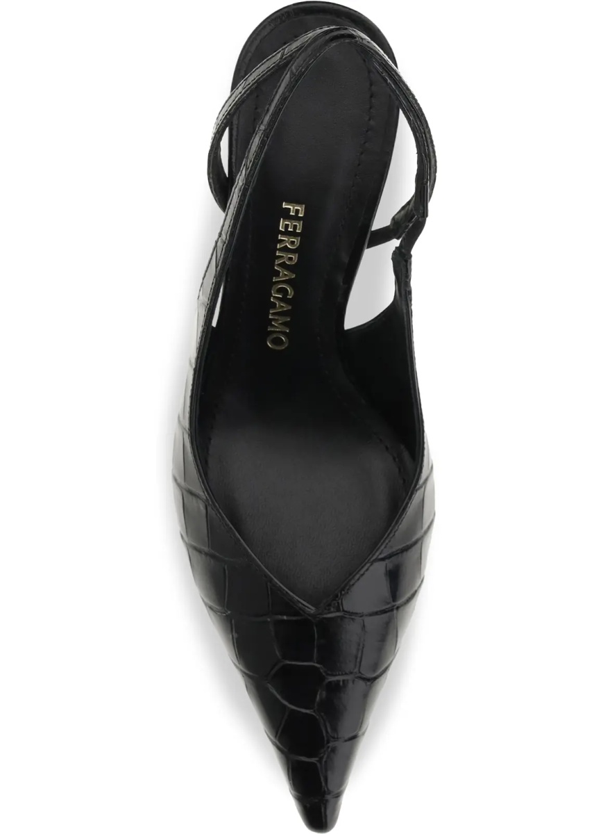 Pantofi Crocodile-effect leather Slingback Pumps - Img 4