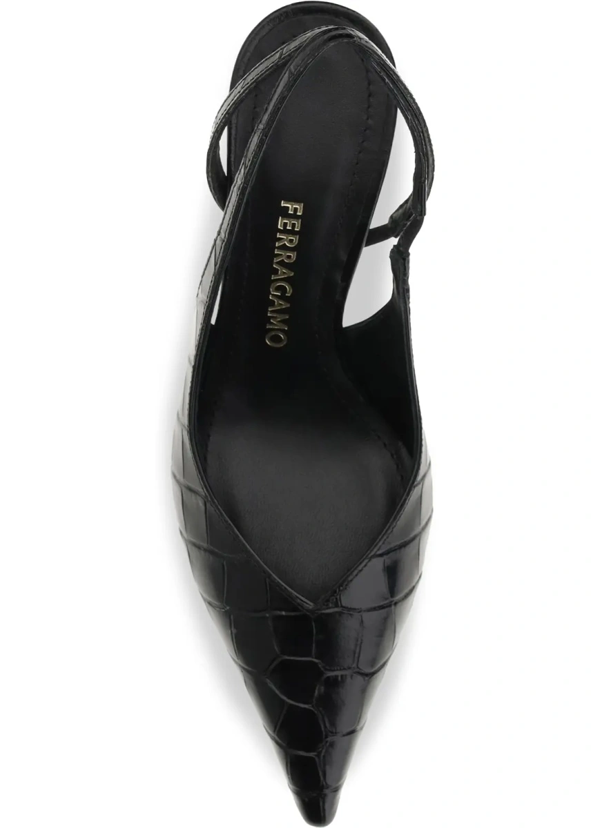Pantofi cu toc Ferragamo negri din piele - Img 4