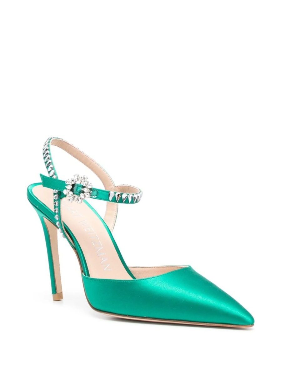 Pantofi cu toc Stuart Weitzman verzi din material textil - Img 2