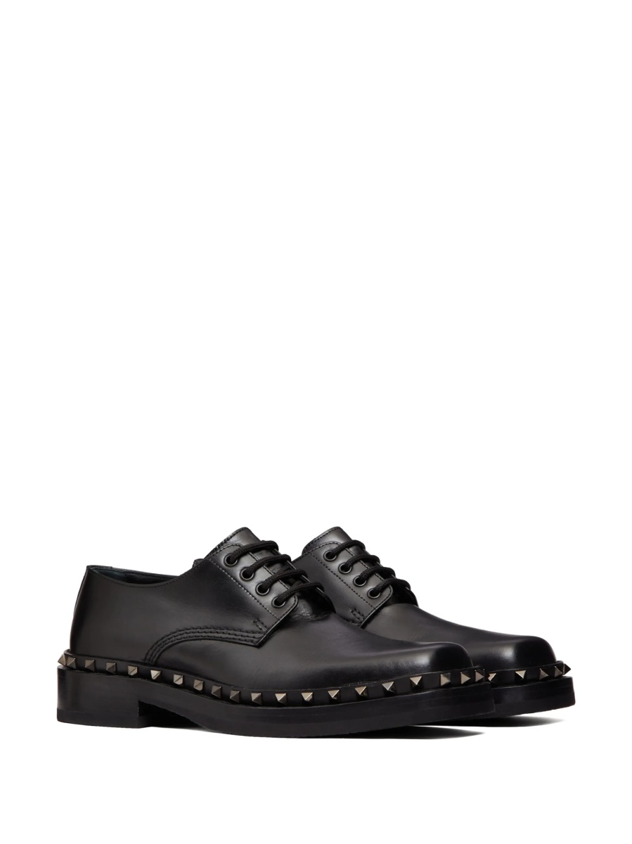 Pantofi Derby Valentino Garavani Rockstud negri din piele si metal - Img 2