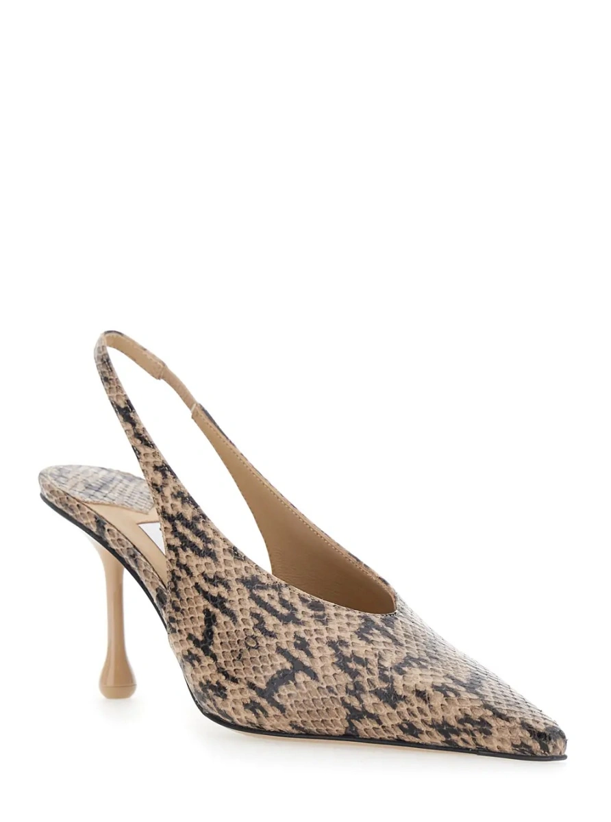 Pantofi 'Isa' Beige Beige Slingback Pumps with Snakeskin Print Effect in Leather for Women - Img 2