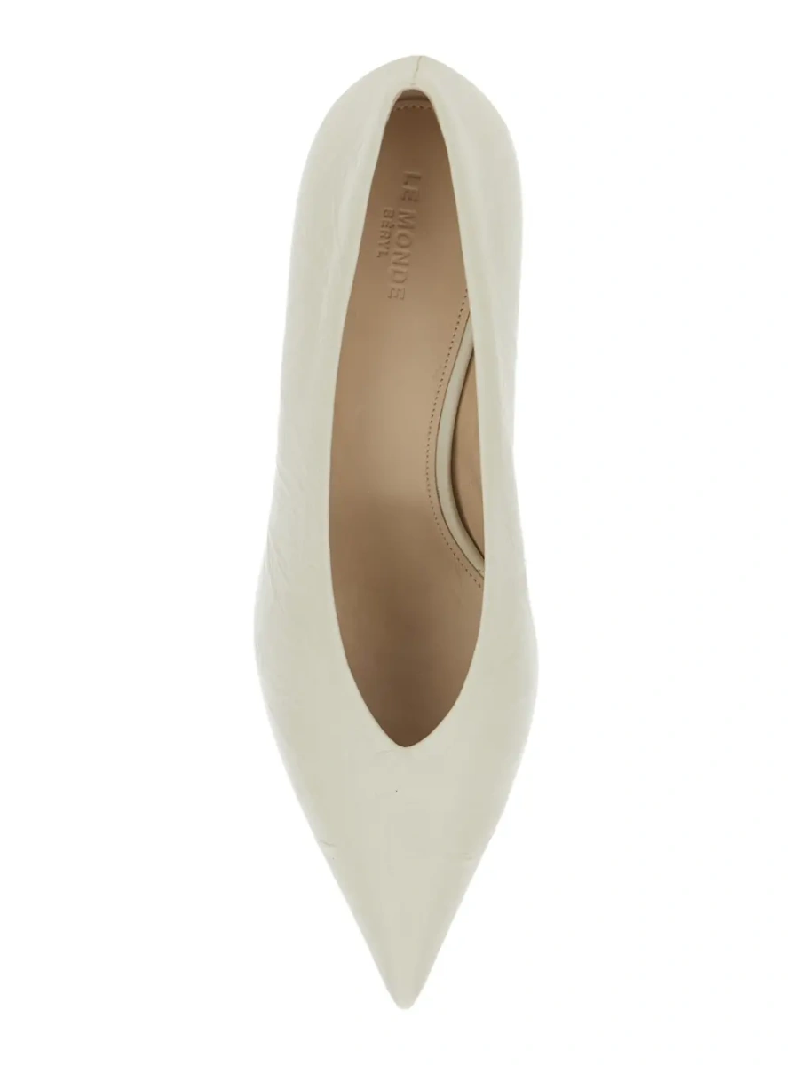 Pantofi LE MONDE BERYL Babuche kitten heel women's white fabric décolleté - Img 4