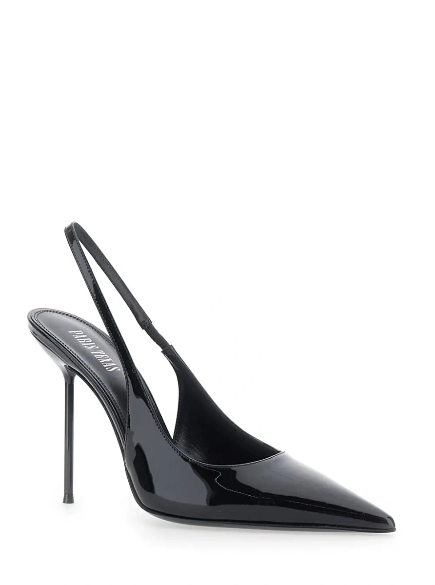 Pantofi 'Lidia' Black Slingback Pumps with High Stiletto Heel and Elasticized Strap in Patent Leather for Women - Img 2
