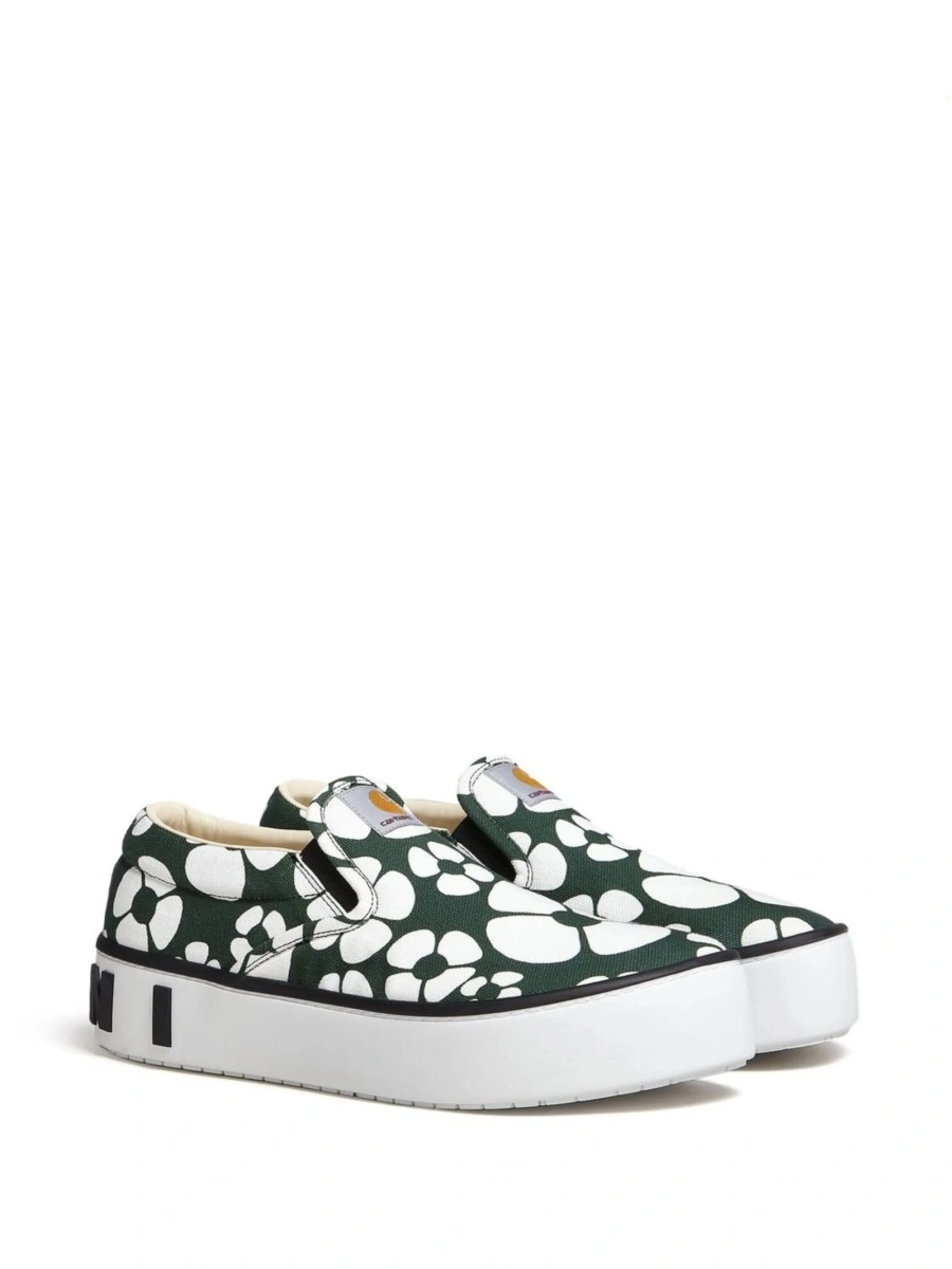 Pantofi slip-on Marni verzi din bumbac - Img 2