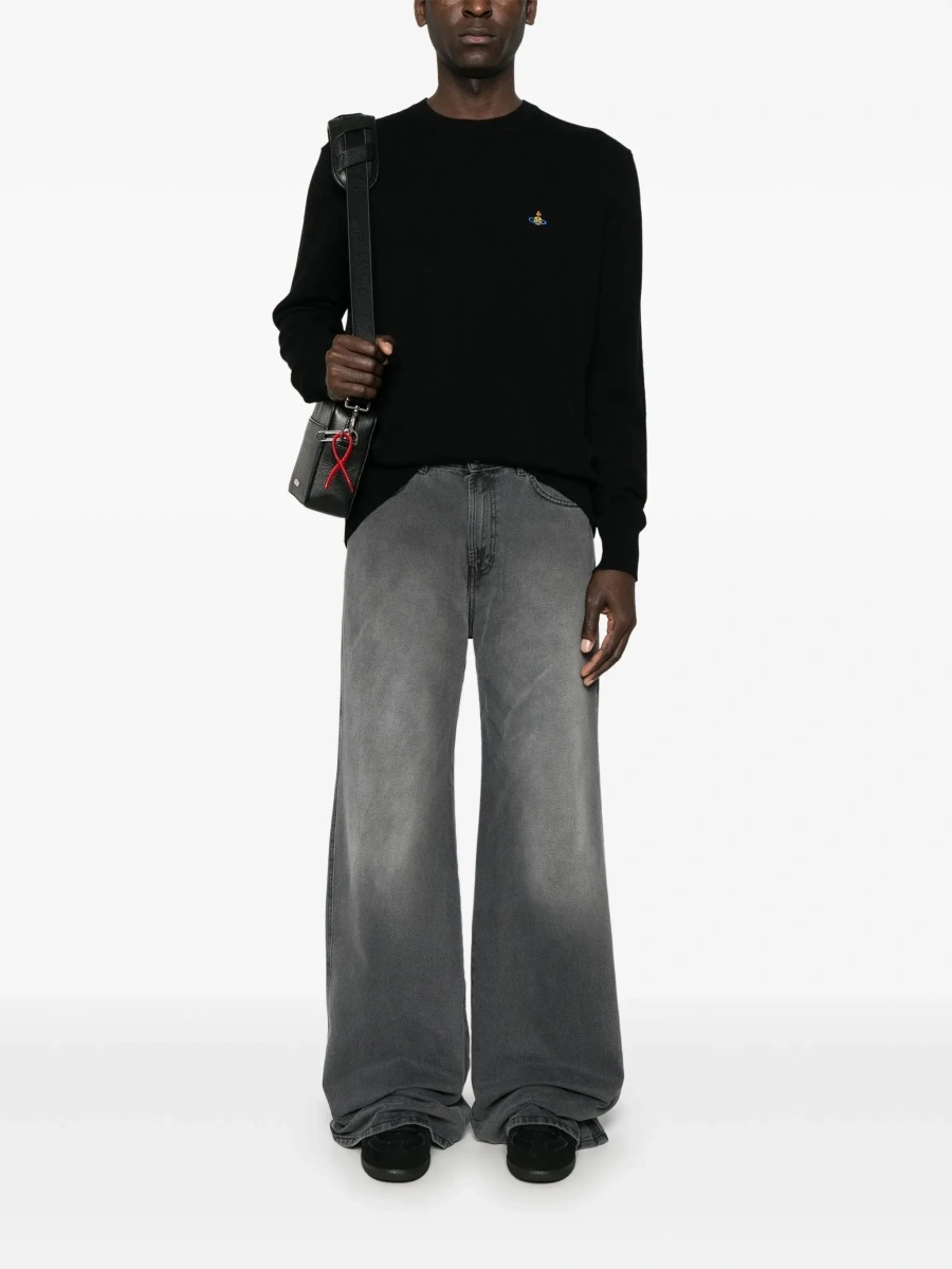 Pulover 'Alex' Black Crewneck Sweater with Orb Logo Detail on the Front in Wool and Cashmere Man - Img 4