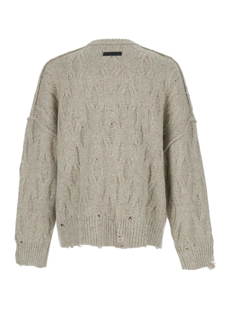 Pulover Beige Crewneck sweater with distressed effect and logo patch on the back in Tech Fabric for men - Img 2