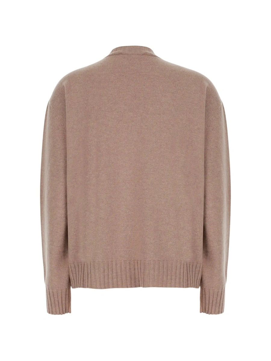 Pulover beige sweater with V-neck and strass details in wool and silk Blend women - Img 4