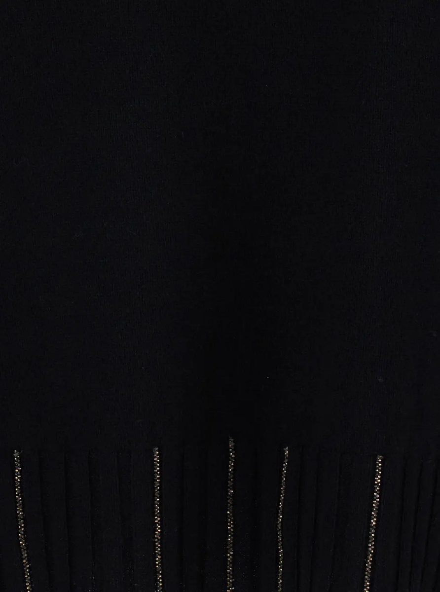 Pulover black sweater with V-neck and rhinestone details in wool and silk Blend women - Img 3