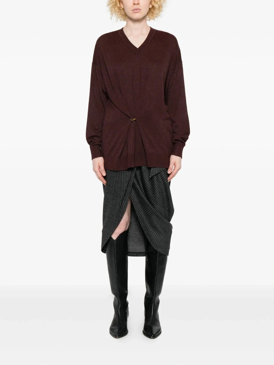 Pulover Bordeaux V-Neck Sweater with Ring Detail at the Waist in Fabric Woman - Img 4
