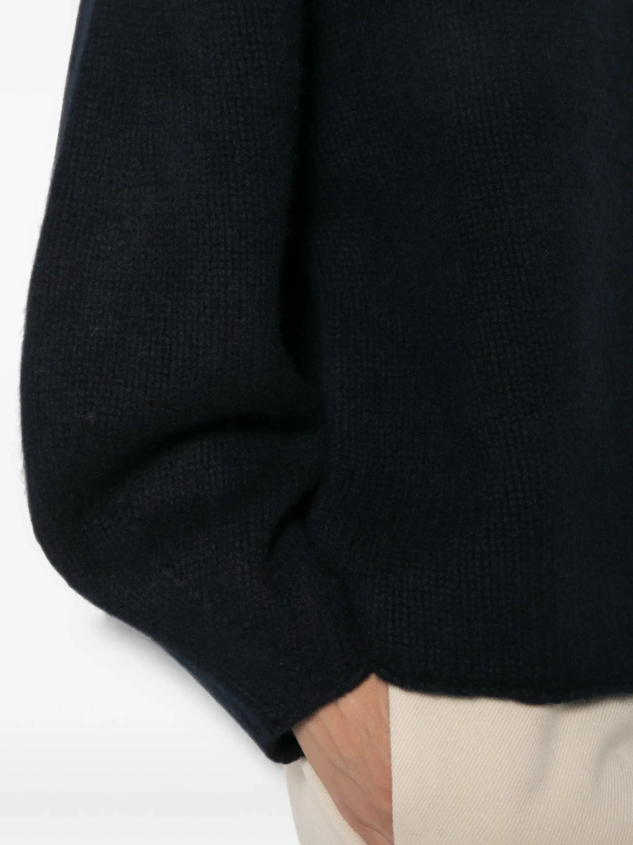 Pulover Cashmere Puff Sleeves V Neck Sweater in Blue for Women - Img 7