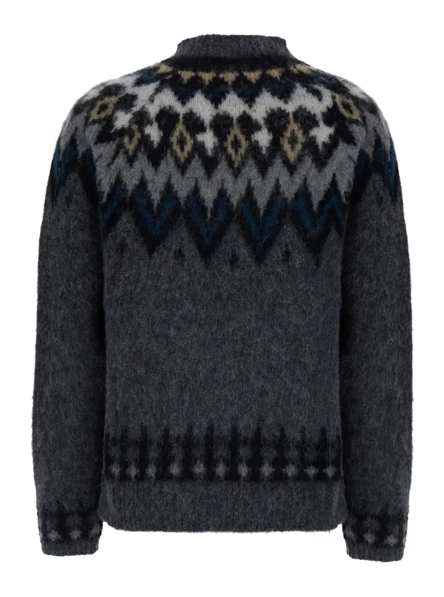 Pulover Gray Crewneck Sweater with Geometric Motif All-Over in Blend Wool for Women - Img 2