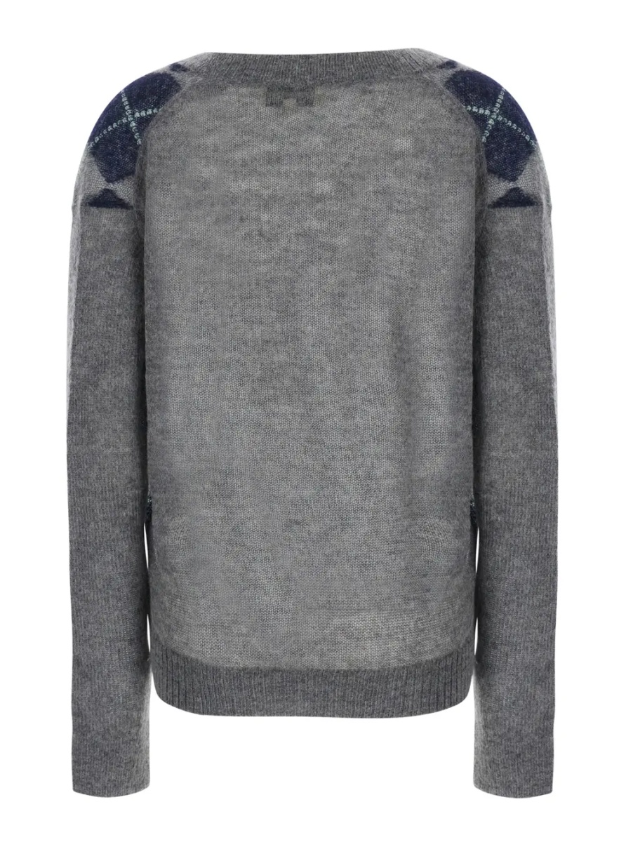 Pulover Grey Sweater with all-over diamond motif and V-neck in Mohair and Wool women - Img 2
